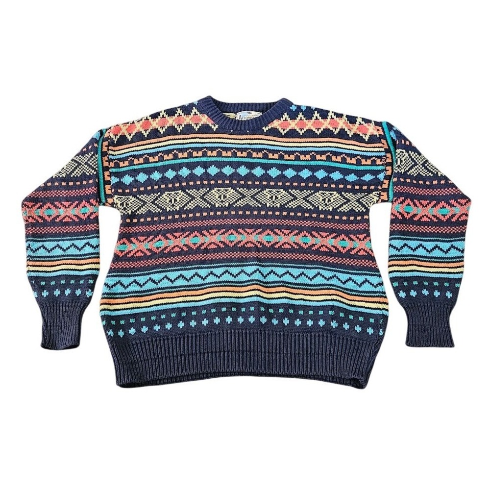 Vintage Aeropostale Men Large Cotton Geometric Southwestern Knit Sweater USA 90s